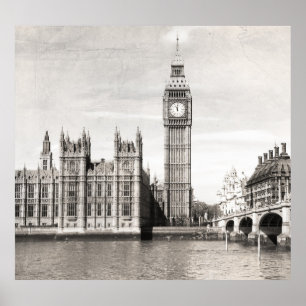 Poster Vieux Londres, noir et blanc.