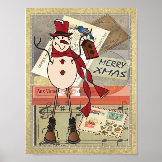 Poster Vieux mode Red Snowman | Noël (Devant)