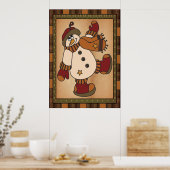 Poster Vieux mode Stylisé Snowman Art en Plaid (Cuisine)