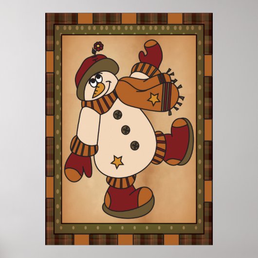 Poster Vieux mode Stylisé Snowman Art en Plaid (Devant)