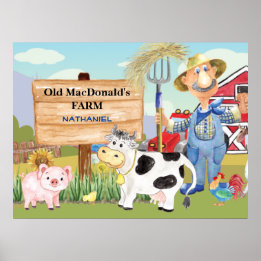 Poster Vieux monogramme de la ferme E-I-E-E-I-O de MacDon