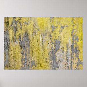Poster Vieux mur en béton gris avec peinture jaune écaill