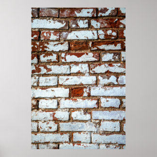 Poster Vieux mur vintage en briques avec plaste blanc par