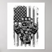 Poster Vieux Piston de Voiture de Muscle de Drapeau Améri (Devant)