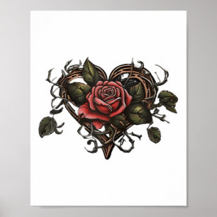 Poster Vieux Rose de l'école Coeur Tatouage Valentines Jo