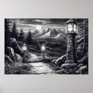 Poster Vieux sentier sinueux à travers les bois en lampli