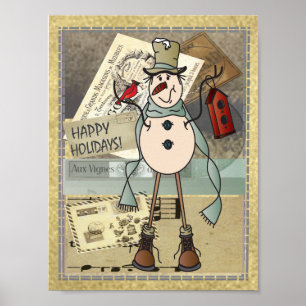 Poster Vieux style Vintage Blue Snowman