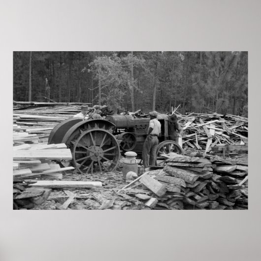 Poster Vieux tracteur scierie, 1935 (Devant)