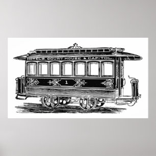Poster Vieux tramway   Streetcar   Voiture de remorque