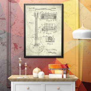Poster Vieux vert Brevet de guitare