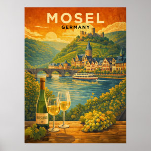 Poster Vieux Voyage sur la Moselle Allemagne