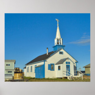 Poster View of a blue and white church in Dene tribe