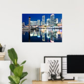 Poster View of skyline with reflection in water, Miami (Bureau à domicile)