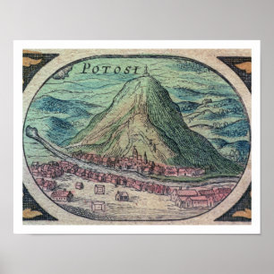 Poster View of the city of Potosi, Bolivia, with its famo
