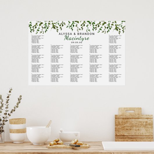 Poster Vignes vertes Mariage Réception Seating Chart (Cuisine)