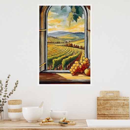 Poster Vignoble à travers la fenêtre Automne / Automne Po (Cuisine)