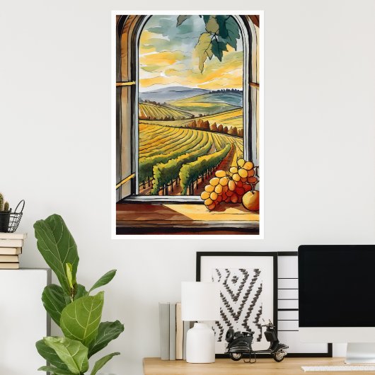 Poster Vignoble à travers la fenêtre Automne / Automne Po (Bureau à domicile)