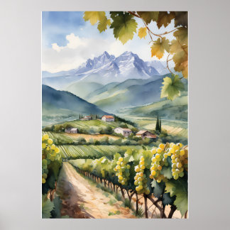 Poster Vignoble aquarelle