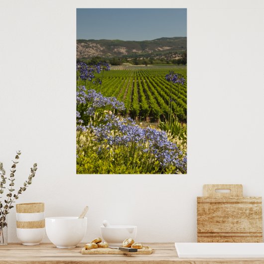 Poster Vignoble vert et fleurs pourpres (Cuisine)