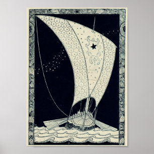 Poster Viking Longship naviguant la nuit