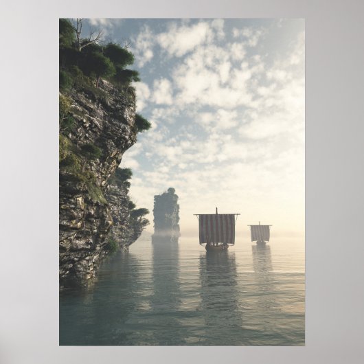 Poster Viking Longships dans des eaux inconnues (Devant)