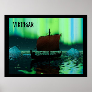 Poster Viking Navire Et Lumières Du Nord