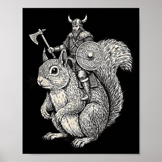 Poster Viking Riding Squirrel Funny Warrior Art (Devant)