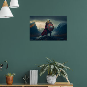 Poster Viking scandinave en mailles de fer regardant le f