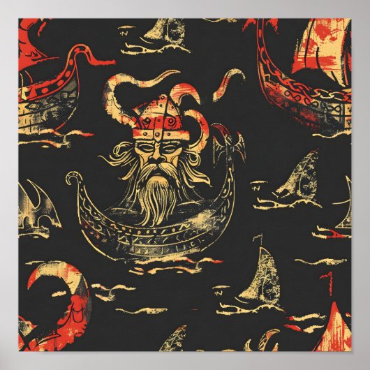 Poster Viking Theme Ocean Scene (Devant)