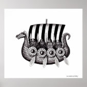 Poster Vikings en Drekar dessin à encre noire et blanche (Devant)