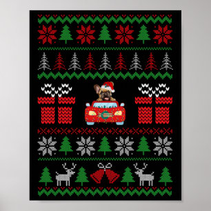 Poster Vilain Noël Français Chien à cheval Voiture Rouge 