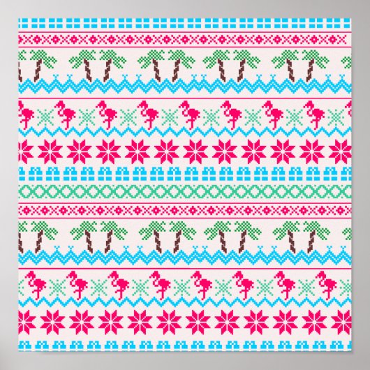Poster Vilain pull de Noël Flamant rose Tropical (Devant)