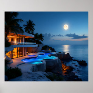 Poster Villa de luxe au clair de lune – Esthétique noctur