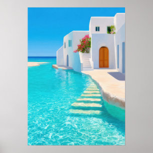Poster Villa idyllique sur une île grecque avec eau turqu