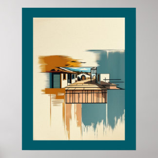 Poster Villa méditerranéenne Vintage