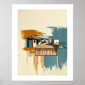 Poster Villa méditerranéenne Vintage