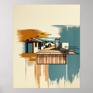 Poster Villa méditerranéenne Vintage