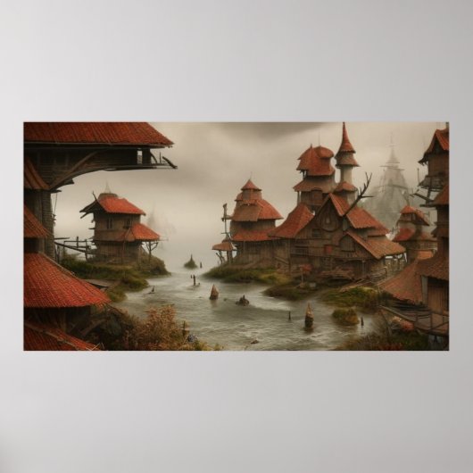 Poster Village Abstrait trop près de l'océan (Devant)