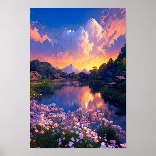 Poster Village au bord du lac (Devant)