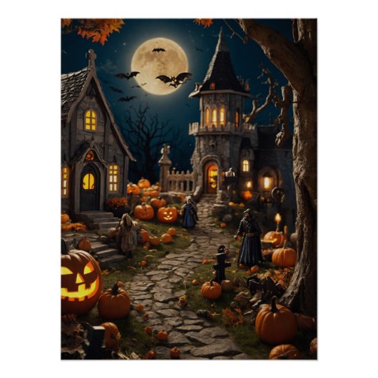 Poster Village Citrouille d'Halloween (Devant)