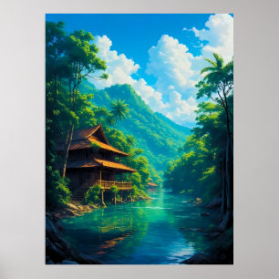 Poster Village dans l'étreinte de la nature