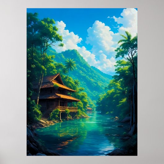 Poster Village dans l'étreinte de la nature (Devant)