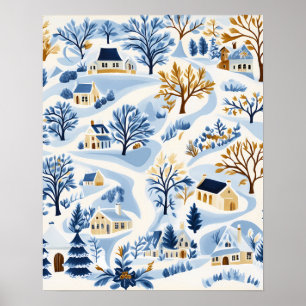 Poster Village de montagne hivernal avec cottages cosy