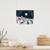 Poster Village de neige bleu d'hiver (Cuisine)