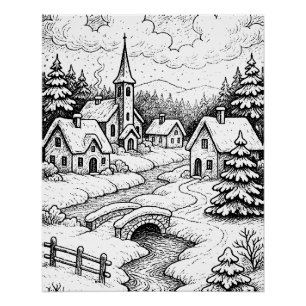 Poster Village de Noël en Hiver