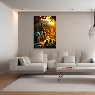 Poster Village de pain d'épices dans la forêt   AI Art Po