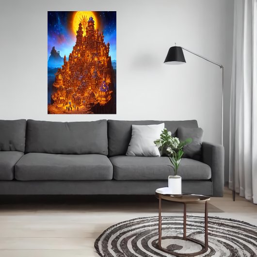 Poster Village de pain d'épices la nuit | Art AI