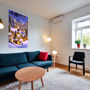 Poster Village de pain d'épices neige d'hiver AI Art Po