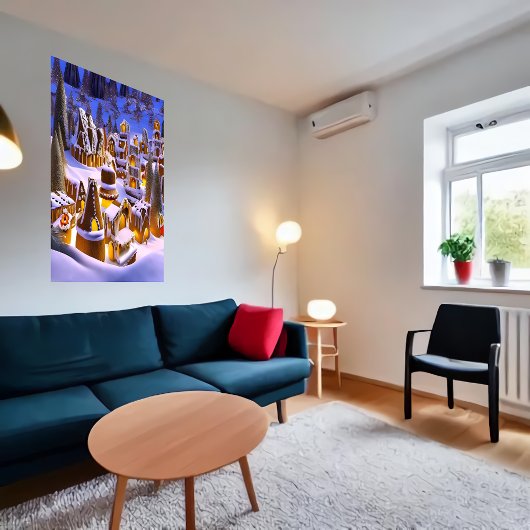 Poster Village de pain d'épices neige d'hiver | AI Art Po