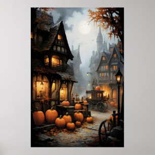 Poster Village d'Halloween Imprimé, Vieille Allemagne, So